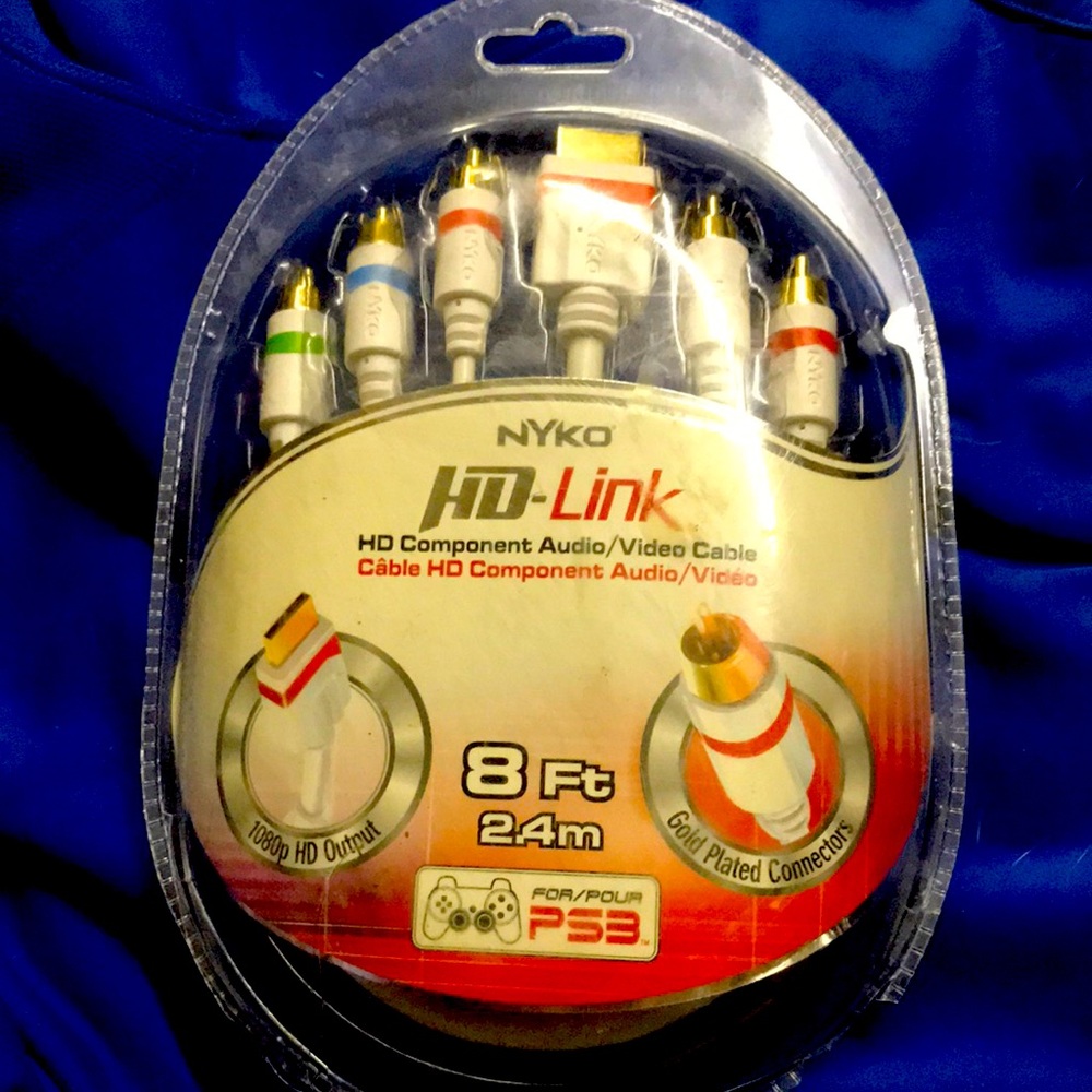 PS3 NYKO HD Link cables white red blue and green